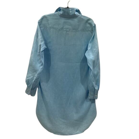 Frank & Eileen Mary Classic Linen Shirtdress In Bright Turquoise Size S - Picture 6 of 11